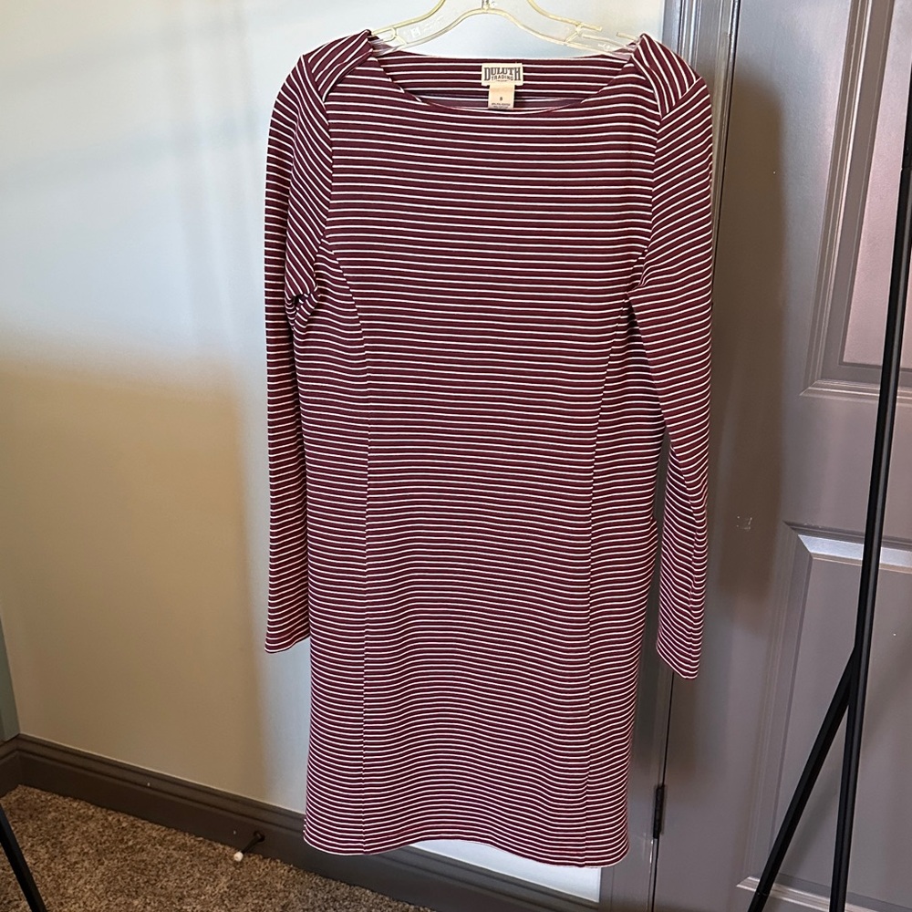 Duluth Trading Co Long Sleeve Dress - Red and White Stripes